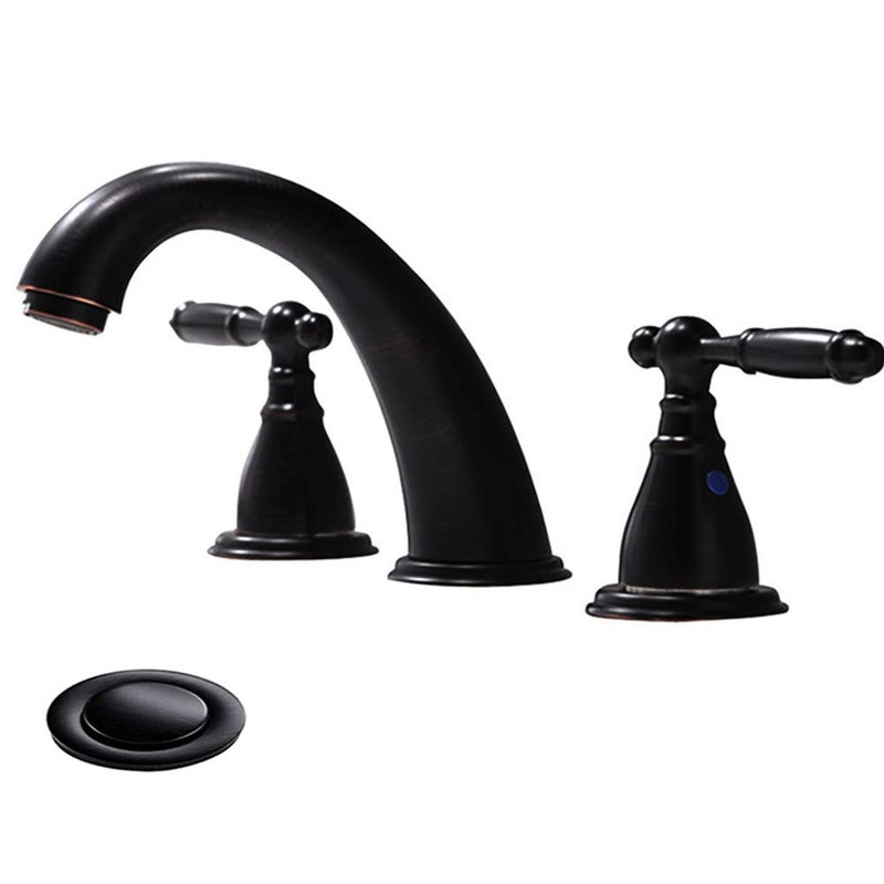 Phiestina 8 Inch 3 Hole Oil Rubbed Bronze Widespread Bathroom Faucet,Lavatory 2 Handles Vanity Sink Faucet with Copper Pop Up Drain, WF008-4-ORB - Image 1